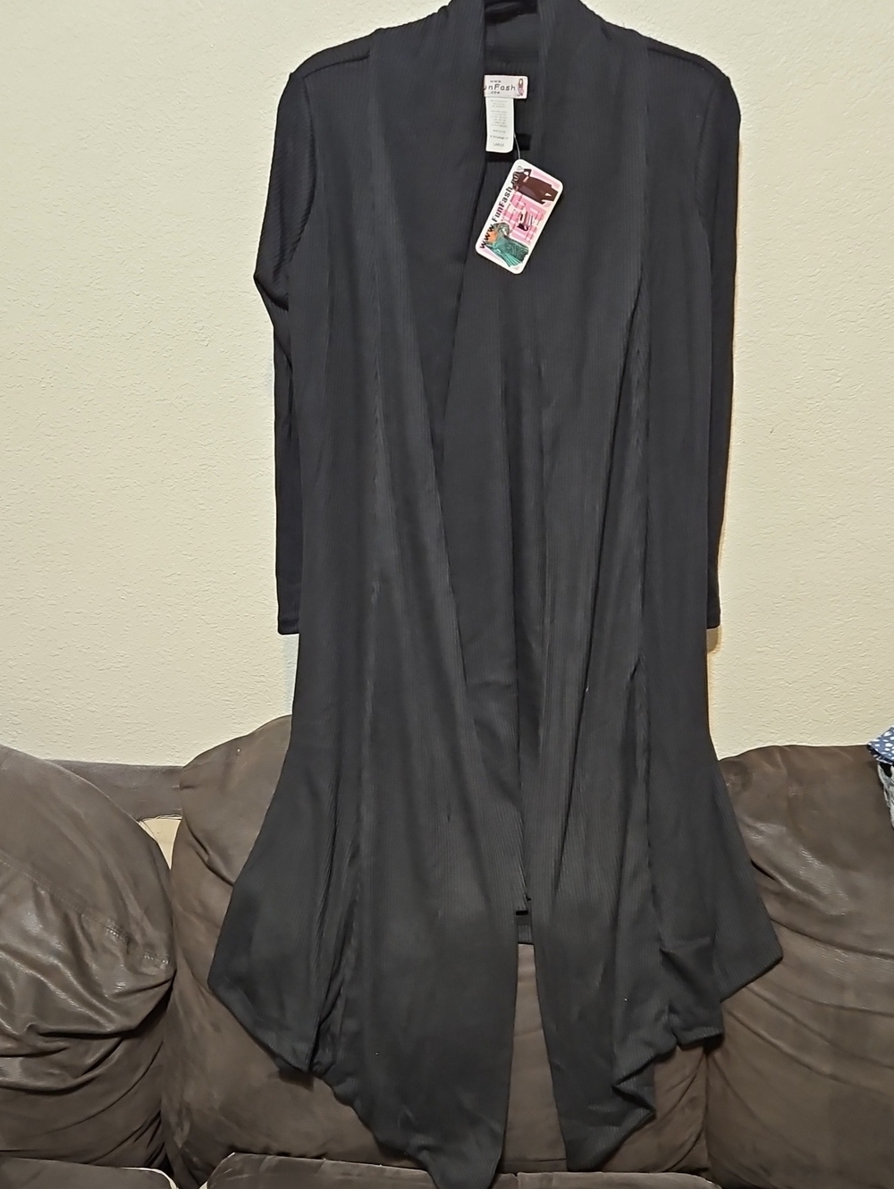 FunFash Black Drape Front Long Cardigan